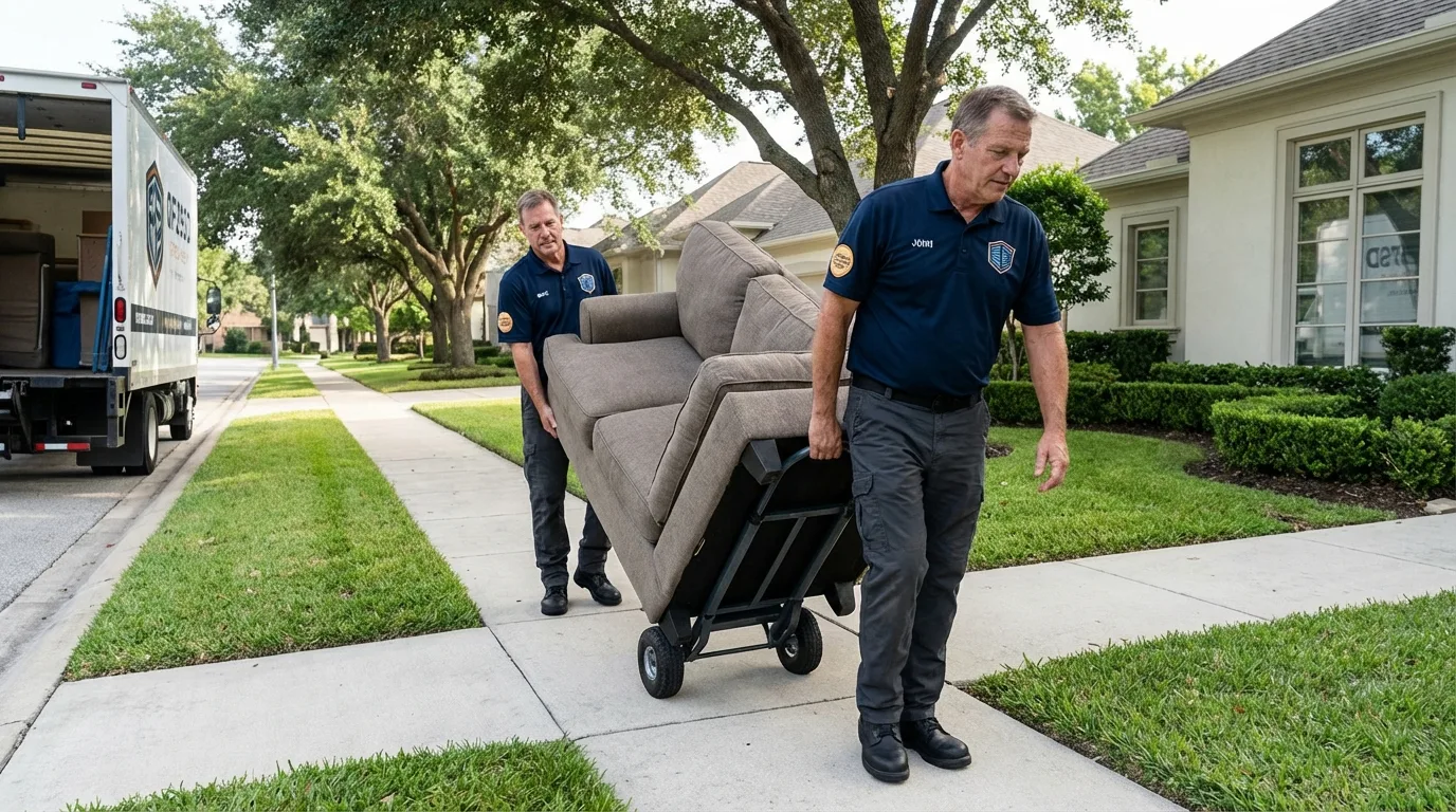 Local residential moving crew loading furniture in Paris, AR